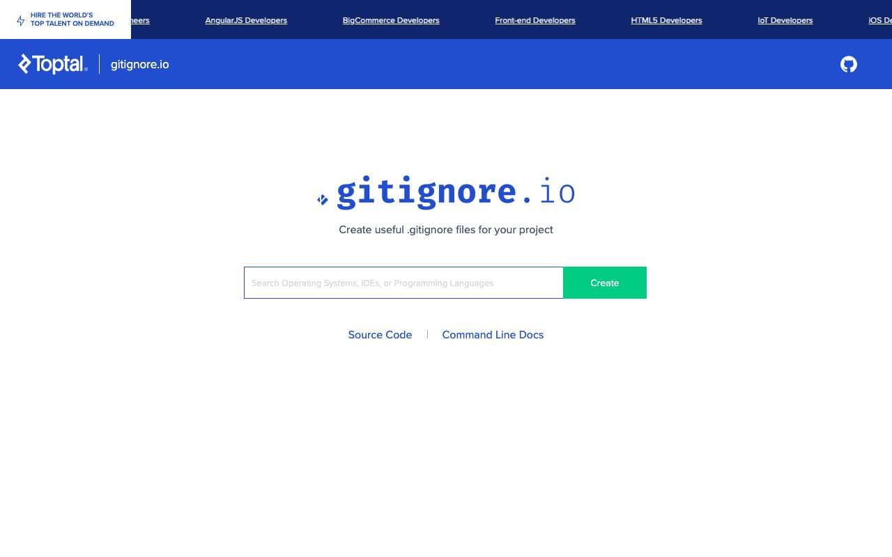 gitignore 생성기 (Toptal) 미리보기